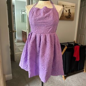 Purple Halter Fit and Flare Mini Dress for Weddings